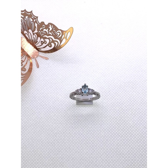 Size 6 Imitation Silver Blue Aquamarine Cubic Zirconia CZ March Birthstone Ring - Picture 7 of 9